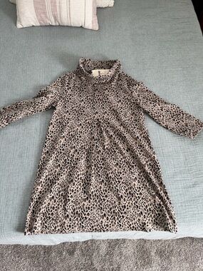 Tyler Boe Beige and Black Leopard Print Turtleneck Dress